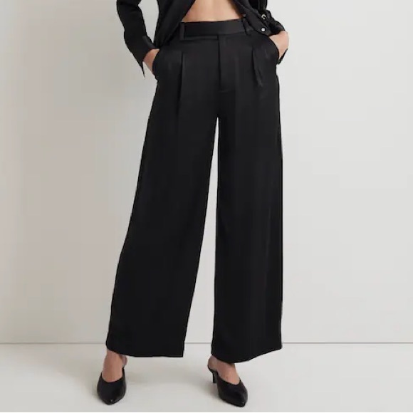 Madewell Pants - NEW Madewell The Harlow Wide Leg Pant in Satin Size 00 True Black $108 Sold Out